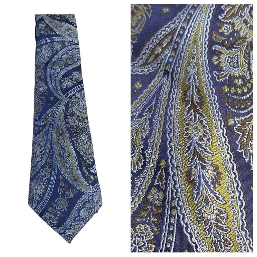 Ike Behar Paisley Silk Tie Navy Olive Green